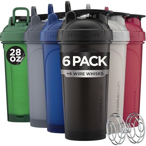 Hydra Cup 6 Pack 28 oz Protein Shaker Bottles for Protein Mixes with Whisk Ball, Leak-Proof Shaker Cups for Protein Shakes, BPA-Free with Carry Handle (OG Sport Mix)