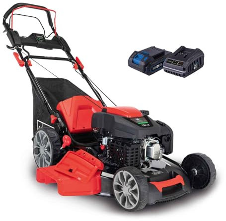 Scheppach Tosaerba ibrido MS225-56E – tosaerba a benzina – motore a benzina 4 tempi da 6 CV / 4,4 KW – 224 cm³ – Larghezza di taglio 56 cm – Avviamento elettrico – 2 batterie + caricabatterie inclusi