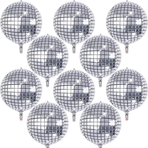Discokugel Luftballon, 10 Stück Discokugel Party Deko 22 Zoll 4D Groß Folienballon Luftballons Geburtstag Silber Helium Ballons 70 80 90er Party Deko Vintage Deko Riesen Luftballons Fasching Karneval