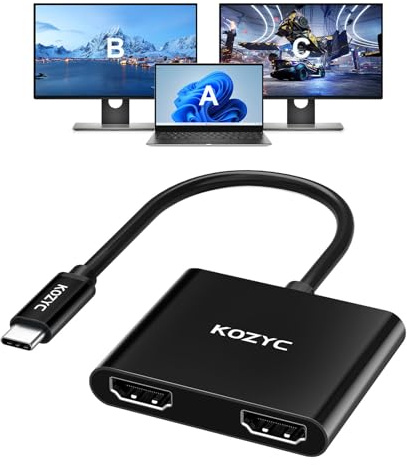 KOZYC USB C to Dual HDMI Adapter 4K@60Hz, Type C to HDMI Splitter Extended Display Kompatibel mit MacBook/MacBook Pro Air Dell XPS13/15, Samsung Galaxy S9/S9+ (Only on Windows Support MST), Black