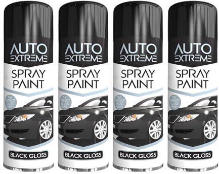 PNJB All Purpose Aerosol Spray, Interior Exterior, Fast Dry Excellent Coverage Adhesion, Long-Lasting Durability, Black Gloss Aerosol, 250 Ml (4 Pcs)