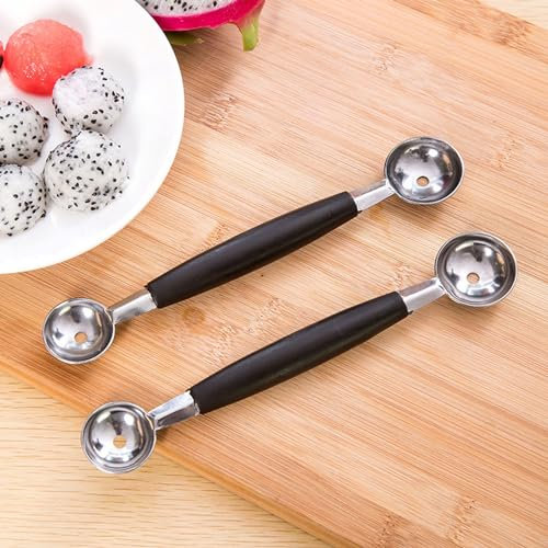 Paletta per Scavino Melone da 2 Pezzi, in Acciaio Inossidabile, con Doppia Testa, per Scavare Palline di Frutta, per Feste Domestiche, Picnic