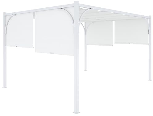 Gazebo Pergola 3x4 M Tetto Scorrevole Telo Bianco Impermeabile Retrattile Struttura Acciaio Bianco Giardino Terrazzo Piscina Esterno Campeggio Design Elegante Moderno