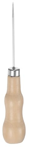 sourcing map Handwork Sewing Awl Reed Wood Straight Head Awl Leather Punch Hole Tool with Wooden Handle Scratch for Broken Wire Make Mark Drilling Stitching Repair and DIY Handmade, Log Color