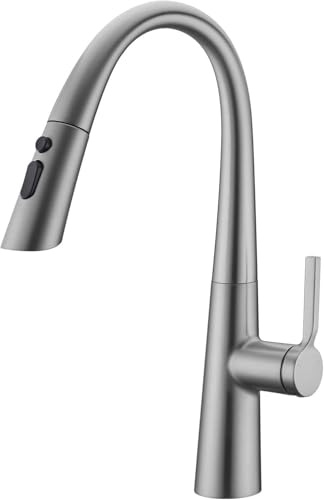 TRUSTMI Single Hole Kitchen Faucet with 3 Function Pull Down Sprayer, High Pressure Kitchen Bar Sink Faucet, 360 Degree Swivel, Brushed Nickel