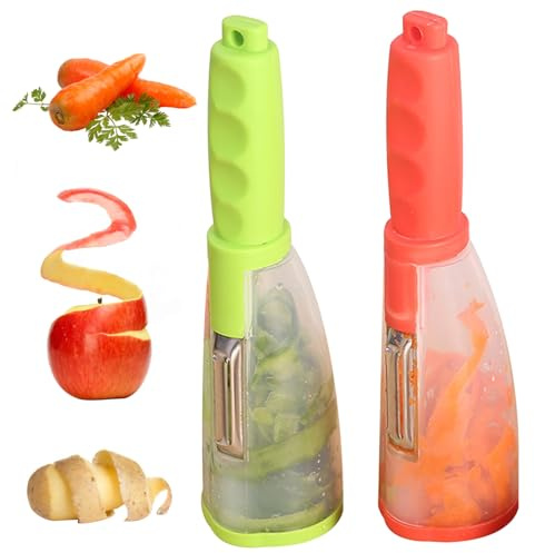 Schäbig mit Behälter 2pcs Safer Multi -Obst -Schäler aus Edelstahl Gemüse Schäler mit Nicht -Schlupfgriff Hängende Obstschneider für Wohnzimmer Schlafzimmer Büro Gemüseschäler Multi -Obstschale Peeli
