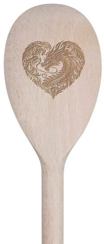Azeeda 30cm 'Heart-Shaped Dragon' Wooden Cooking Spoon (SO00022579)