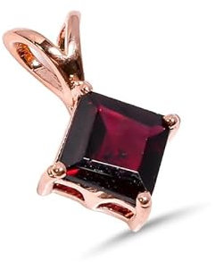 HIMALYA QUARTZ Anhänger aus 925er Sterlingsilber für Damen, Granat, quadratisch, facettiert, 8 mm, Silber-Edelstein-Anhänger SP25-111-24-Roségold