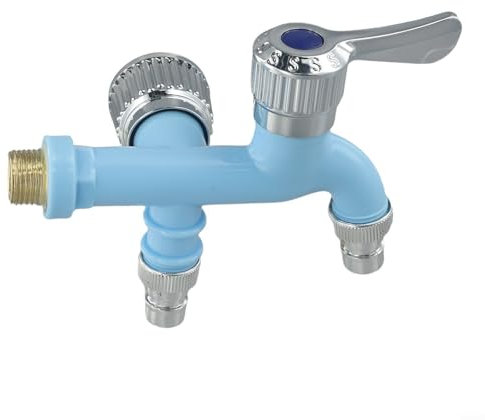 Praktischer Doppel-Wasserauslass-Wasserhahn für Waschmaschine und mehr, Kunststoff (blau)