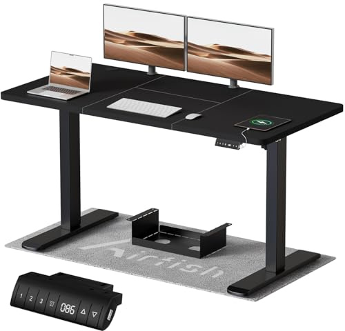 Airfish Scrivania Regolabile in Altezza 160x80, Scrivania Ufficio con Promemoria per la sedentariet, Standing Desk con Funzione di Memoria con Altezze, Nero