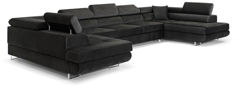 COMFORTINO FURNITURE Ecksofa mit Schlaffunktion Big PASTI U-Form, Sofa Couch mit Bettkasten, 3-Sitzer Eckcouch, Schlafsofa für Wohnzimmer, Big Sofa Couch mit Schlaffunktion (Schwarz)