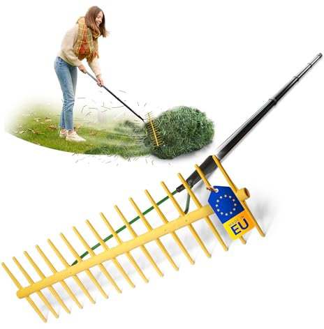 Novatool Heurechen mit 16 doppelseitigen Zinken und 4tlg Steck- & Schraubstiel, Arbeitsbreite 64 cm, Rechen aus Kunststoff und Metall, Gartenrechen, Heusammler, Rasenrechen, Gartengerät, Gelb