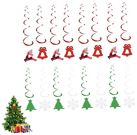 Garneck 48 Stück Spiralanhänger Hängende Wirbel Dekoration Baum Glocke Schneeflocke Rentier Party Foto Requisiten Decken Dekoration Für Feiertags Weihnachtsfeiern Jedes Muster Wirbel Und a