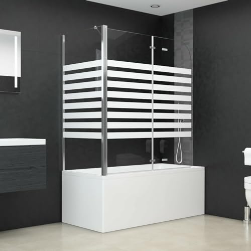 Xichuzi Duschabtrennung, Duschwand, Badewannenaufsatz, 120x68x130 cm Hartglas Streifen, Silver