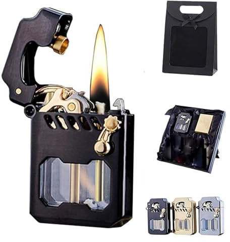 Mecha Metall-Rocker-Feuerzeug, Retro-Metall-Kerosinfeuerzeug, winddichtes Feuerzeug, transparentes Kerosinfeuerzeug, geeignet for Outdoor, Reisen, Camping, for Männer(B)