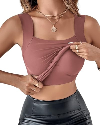 CHICME Débardeur gainant à col en U pour femme avec soutien-gorge intégré - Haut extensible sans manches - Coupe ajustée