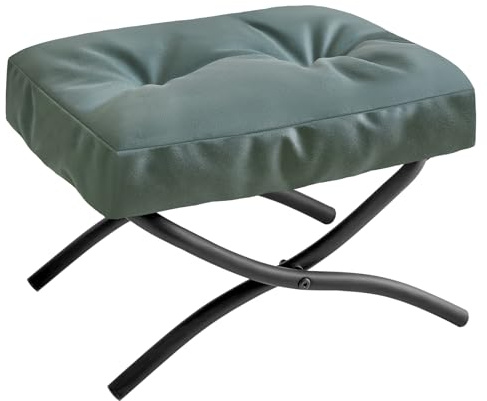 IBUYKE 30 cm H fällbar fotstödspall, rektangel liten fotpall accentottoman för lata stolar, modern bärbar ottoman fotstöd för vardagsrum sovrum soffa, mörkgrön WBD020GR