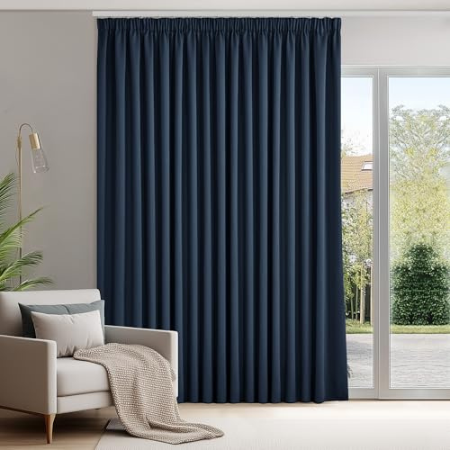 Deconovo Gardinen mit Kräuselband für Schiene Vorhänge UV-Schutz Dunkelblau | 1er Set, H 175 x B 300 cm, Thermogardine, Wohnzimmer Vorhang, Curtains for Bedroom, für gegen Hitze, Abdunkelnde Vorhänge