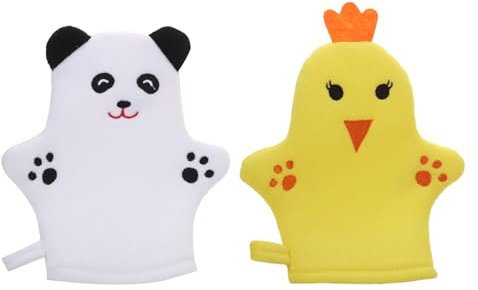 JUFYVO 2pcs Bear Chicken Body Scrub Sponge Baby Bath Mitt Washcloths Soft Body Scrubbing Gloves Animal Bath Wash Mitt for Toddler