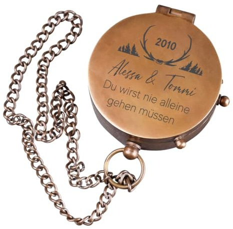 polar-effekt Metall Kompass für Paare mit personalisierter Gravur - Geschenk zur Hochzeit, Jahrestag & Verlobung - Taschenkompass zum Wandern & Segeln - Farbe Bronze