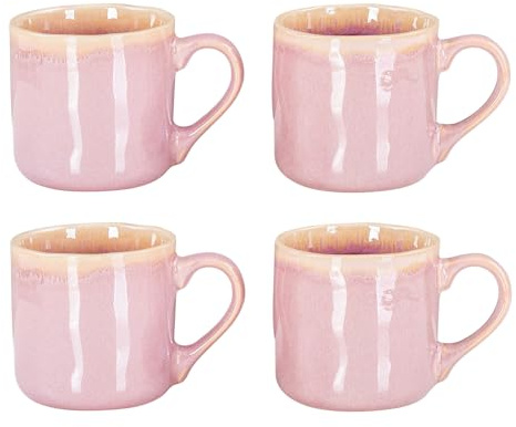 4er Set Steingut Becher 350ml Tasse Rosa Kaffeetassen Modern Design Küche Kaffeepott Teetasse