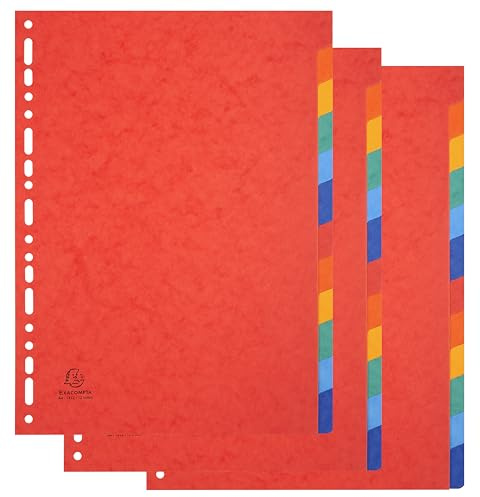 Exacompta - Réf. 1412SE - Pack de 3 jeux d'intercalaires en véritable carte lustrée souple 225g/m2 FSC® avec 12 onglets neutres - Format à classer A4 - Dimensions 22,5 x 29,7 cm - couleurs assorties