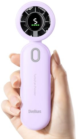 Diveblues iTurbo Ventilador portátil de Mano, alta velocidad de 9 m/s, 5 velocidades, pantalla LED, 3 en 1, de mano, cuello y mesa, miniventilador para viajes, playa, trabajo y exteriores