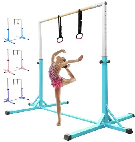 FBSPORT Gymnastikstange, horizontale Stange mit Gymnastikringen für Kinder, 13 höhenverstellbar, Junior-Training, Kip-Bar, Gymnastik-Trainingsgerät für Zuhause, Fitnessstudio, Innenbereich, Garten