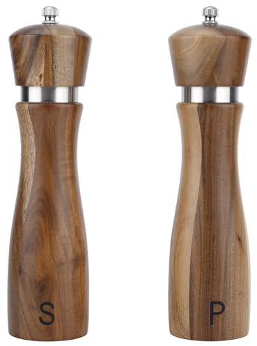 Gosknor 2 Uds Juego Molinillos Pimienta Madera de Acacia, 21,6cm Molinillo Manual Pimienta Madera Agitador de Especias Grosor Ajustable para Cocina