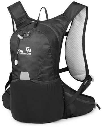 Hiking Backpack, 12L Running Camping Hydration Pack Reflective Design Lightweight Outdoor Daypack with Adjustable Chest Strap for Hikes or Camping Trips (All Black)