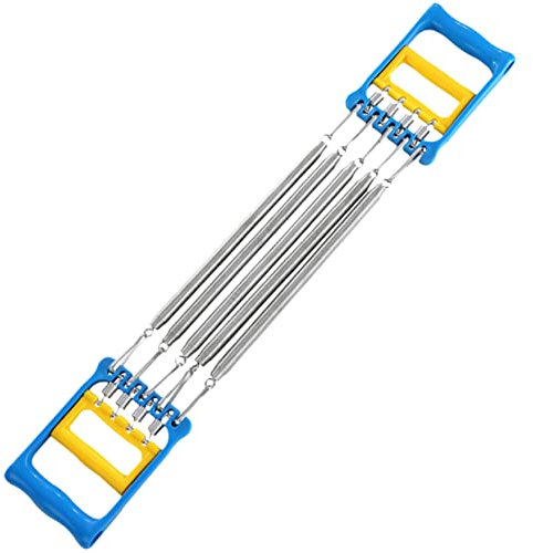 Mikikit Expansor De Pecho De Acero Inoxidable Desmontable para Entrenamiento Muscular Casa Banda De Resistencia Portátil para Ejercicio De Hombros y Brazos Azul Amarillo