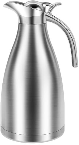 harupink Termo de 2 litros, jarra térmica de doble acero inoxidable, cafetera Hukou con tapón de silicona, puede lograr una retención de calor a largo plazo, 100% hermética, sin BPA (plata)