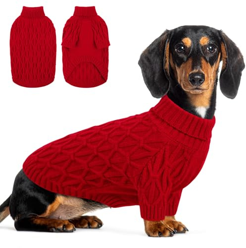 Queenmore Hundepullover Kleine Hunde, Wärme & Weicher Strick, für Chihuahua, Maltese, Innen und Außen, Rot, S | Strickpullover für Hunde, Jungen, Mädchen, weicher Winterpullover, Hundekleidung für Chihuahua, Bulldogge, Dackel