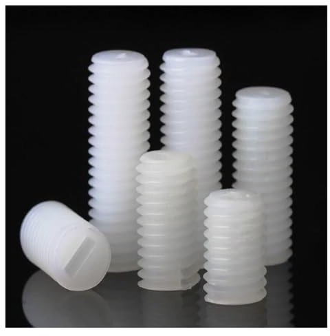 TULDYS 10–50 Stück M3 M4 M5 M6 M8 weiße Nylon-Kunststoff-isolierte Madenschraube ohne Kopf, geschlitzte flache Endpunkt-Stellschraube(50pcs M3x6)