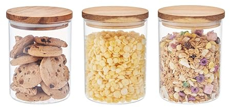 Eden & Willow 3Pcs Glass Storage Containers with Lids 800ml, Airtight Kitchen Storage Jars, Tea Coffee Sugar Canisters, Pantry Organisers & Food Storage Containers For Pasta, Cereals, Flour, Oats