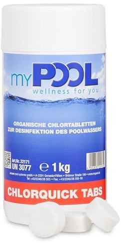 myPOOL Chlorquick Tabs 20 g schnelllöslich - Organische Chlortabletten zur Poolwasser-Desinfektion - Für Skimmer oder Dosierschwimmer - Gegen Algen Bakterien und trübes Wasser (1 Kg)
