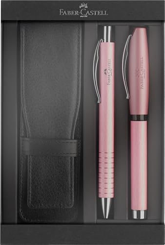 FABER-CASTELL 202188 – Presentförpackning Essentio Aluminium rosé, med reservfyllpenna, kulspetspenna och pennfodral, elegant skrivset