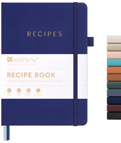 &And Per Se Recipe Book, Blank CookBook to Write In, Waterproof Hardcover | Empty Recipe Book to Write in Your Own Recipes, Recipe Journal with Lay-Flat Design & 100gsm Paper, 5.7 x 8, Royal Blue