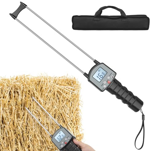 Medidor de humedad de heno rango 0-80% digital medidor de humedad con retroiluminación LCD portátil multifuncional medidor de humedad para alfalfa forraje cereales hierba oveja