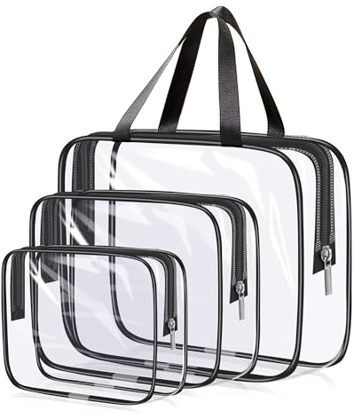Lot de 3 Trousse de Toilette Transparente, Trousse Transparente en PVC Étanche pour Femme & Homme, Pochette Transparente Adaptée à Valise Cabine & Voyage, Trousse Maquillage Réutilisable