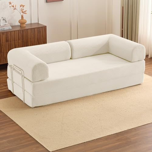 WENMEE Sofá Cama Convertible, Sofá Futón Modular De 87 Pulgadas con Almohada Cilíndrica, para Sala De Estar, Dormitorio Y Salón(Bianco,220x100x70cm)