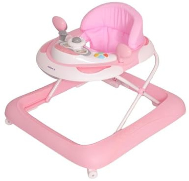 Aziamor Dodo Girello per Bambini 2 in 1 con Centro Attivita' Luci e Suoni Primi Passi per Bambini da 6 Mesi a 12 kg Colori a Scelta Azzurro Rosa Grigio Arancione Verde Rosso (Rosa)