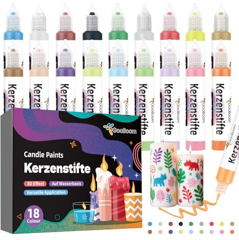 Kerzenstifte 18 Stück Kerzen Bemalen set Weihnachten mit Feiner Malspitze, je 15ml Brillante Farben Wachsstifte für Keramik Bemalen set zum Verzieren, Gestalten & Bemalen von Kerzen