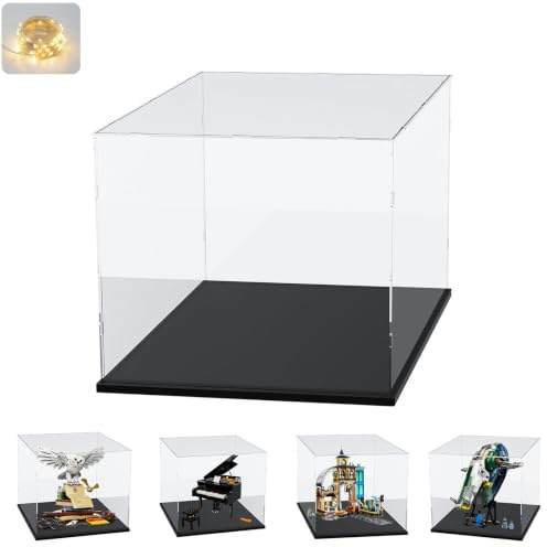 Vetrina Espositiva Teca Plexiglass Acrilico per Lego 76391 Icone Hogwart-Edizione del Collezionista per 21323 Pianoforte Coda 75409 Vetrinetta Trasparente Grande Scatola, Interno Nero 50x40x50cm