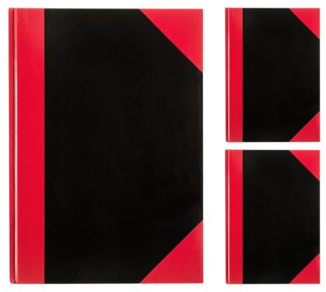Idena 90454 - Notizbuch A4, 3 Stück, Kladde kariert mit 96 Blatt, 70 g/m², Hardcover Einband in Rot-Schwarz