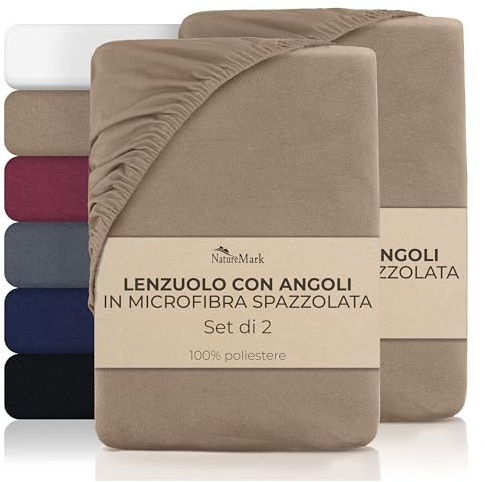 NatureMark Lenzuolo con angoli in microfibra, 2 pezzi, morbido, traspirante e facile da pulire, delicato sulla pelle, ad asciugatura rapida e indeformabile, 90 x 200 cm, sabbia/beige