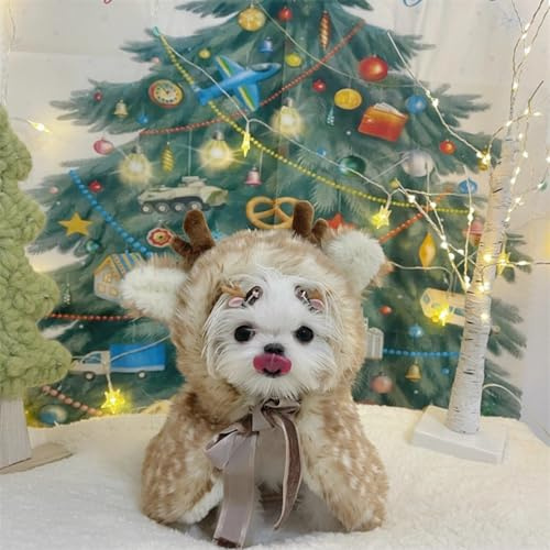 Warm Pet Reindeer Cloak-Fleece Christmas Costume for Small Dogs & Cats,Soft Cozy Sleep Cloak with Antlers,Cold Weather Protection (L : Recommended for pets weighing 5-7.5kg)