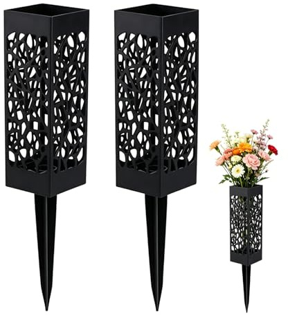 FUFRE Grabvase mit Erdspieß 2 Stück, 42.2 cm Grabvasen für Friedhof, Grabdeko Grabvasen mit Erdspieß, Friedhofsvasen für Grabsteine, Grabdeko Gedenkgeschenke, Verlust eines Geliebten Menschen (A)