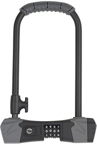 Yale Lucchetto a U per biciclette e moto con combinazione YCUL2/13/230/1, lunghezza 230mm, arco e traversa rinforzata, codice a 4 cifre, resistenza a taglio e a impatto, staffa per comodità