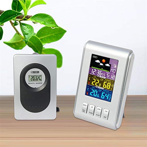 FOOSKOO Weather Stations Stazioni Meteo Orologio da Interno per Esterno igrometro da Interno termometro elettronico Multifunzionale Domestico Intelligente